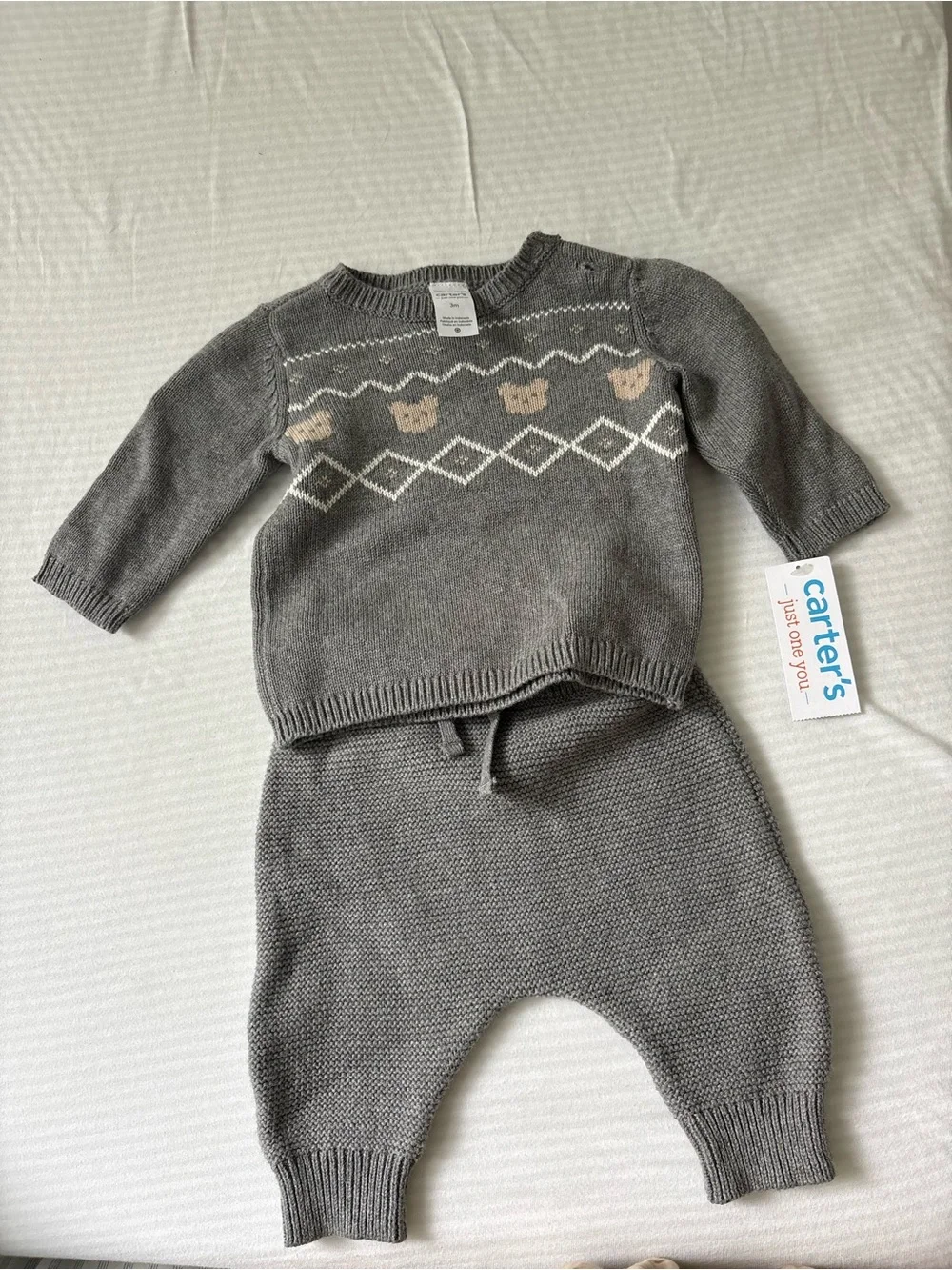 Kids grey knit sweater and pants set